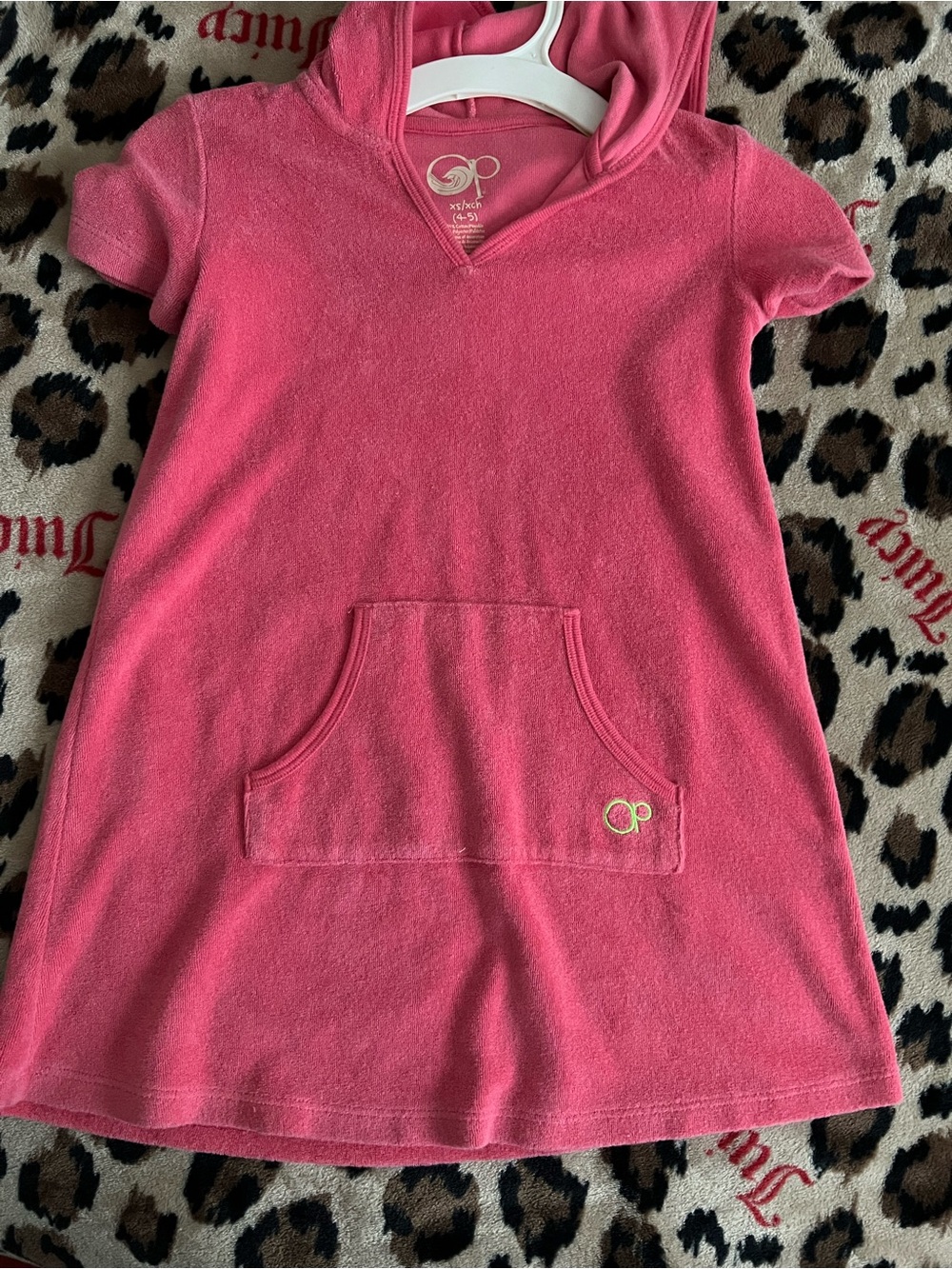 OP Girls Pink Hooded Terry Short-Sleeve Dress